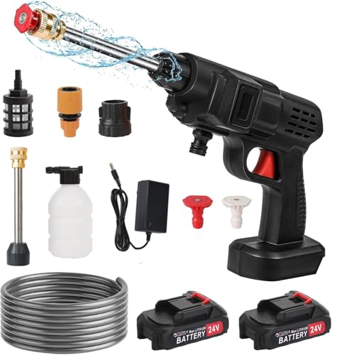 HshDUti Hochdruckpistole, Akku Hochdruckreiniger für Gartenschlauch, 5m Reichweite, Waschpistole ohne Kabel, 35bar Wasserdruck, Autowaschpistole, Spritzpistole, Hochdruckreiniger mit Akku Schwarz von HshDUti