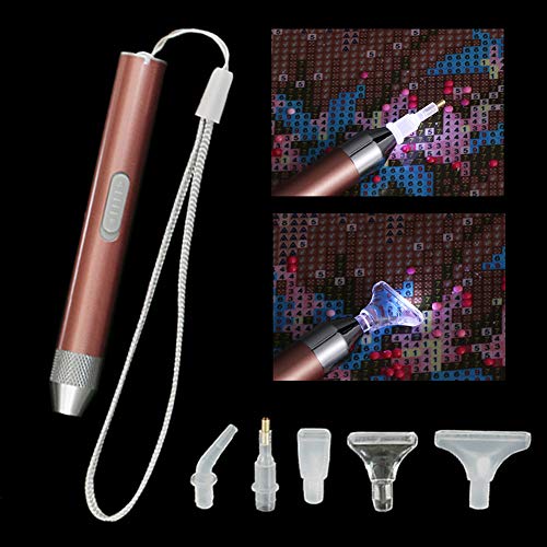 HshDUti LED Diamant Malerei Bohrer Stift Punkt Bohrer Stift mit Licht 5D DIY Diamant Malerei Werkzeug mit 5 Stück Ersatz Stift Köpfe für DIY Malerei Handwerk Rose Gold von HshDUti