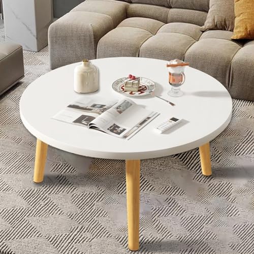 HshDUti Runder Couchtisch aus Holz, Esstisch, Teetisch, kleiner Sofatisch, Arbeitszimmertisch mit vier massiven Holzbeinen für Esszimmer, Wohnzimmer, Schlafzimmer, 152 x 127 cm, Weiß von HshDUti