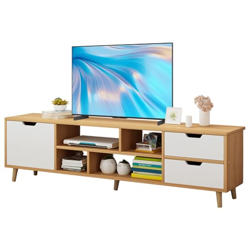 HshDUti TV-Ständer für 55-Zoll-Fernseher, Unterhaltungszentrum mit 3 Schubladen und offenen Regalen, kleiner TV-Ständer moderner Medienkonsolentisch, TV-Konsole, Holz-TV-Möbel für Wohnzimmer, Büro, von HshDUti