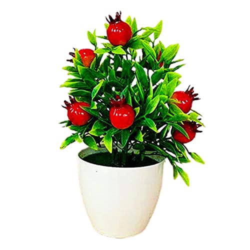 Mini Topfpflanzen Künstliche Kunststoff Obst Pflanzen Mini Orange Granatapfel Baumpflanze für Home Office Schreibtisch Zimmer Dekoration Pflanzen Bonsai Deko Pflanzen Kunstblumen in Vase Granatapfel von HshDUti