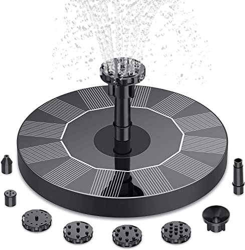 Solar Springbrunnen 2023 Upgrade, 1.2W 130mm Solarbrunnen Solar Teichpumpe Outdoor Wasserpumpe Solar Schwimmender Fontäne Pumpe mit 6 Fontänenstile für Garten, Vogel-Bad, Fisch-Behälter Schwarz von HshDUti