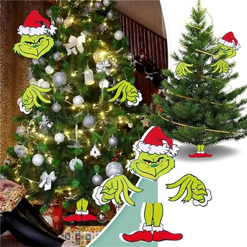 Upgraded Grinch - Christmas Tree Topper, Large Size Grinch - Christmas Tree, Elf Christmas Decorations, Grinch - Christmas Tree Topper Head Arm and Legs for Tree Xmas Home Party Supplies B (L) von HshDUti