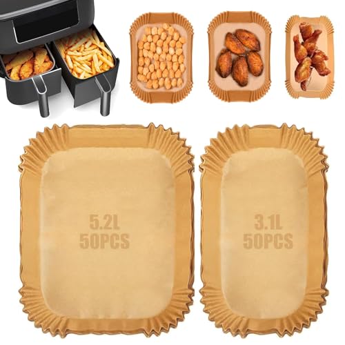 Hshenjhu 100 Stück Backpapier für Heißluftfritteuse 3,1-5,2 L,Quadrat Airfryer Backpapier, Lebensmittelechtes Backpapier Antihaft, Disposable Paper,für Heißluftfritteuse Bratpfanne Ofen Bratpfanne von Hshenjhu