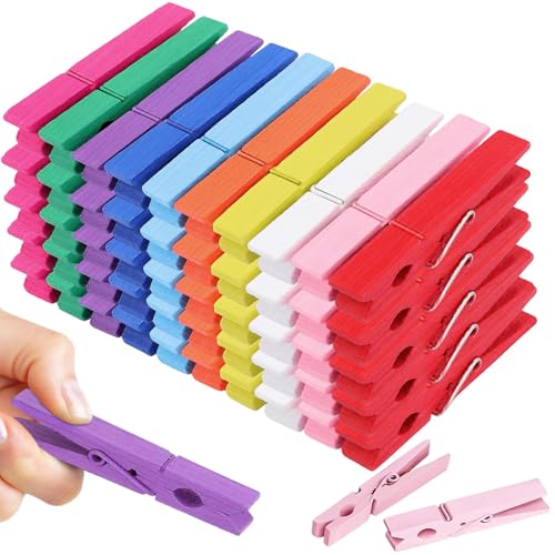 Hshenjhu 100 Stück Wäscheklammern Holz, 7,2 cm Bunte Holzklammern Mini, Umweltfreundliche Holzklammern, Kleine Wäscheklammern, für Fotowand Verpackung Gastgeschenk Fotos Bilder Dekorativ von Hshenjhu