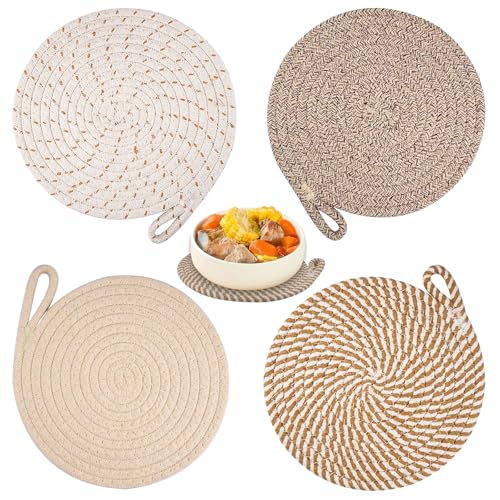 Hshenjhu 4er Set Runde Platzsets Abwaschbar, Baumwoll TischsetsAbwaschbar rutschfest Abgrifffeste Hitzebeständig, für Küche, Zuhause, Restaurant, Speisetisch 20x20 cm (Grau Beige) von Hshenjhu