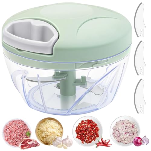 Hshenjhu Gemüseschneider, 500 ml Multizerkleinerer Zwiebelschneider Manuell, Grün zwiebel Zerkleinerer Manuell mit Seilzug, für Gemüse, Obst, Nüsse, Knoblauch, Babynahrung von Hshenjhu