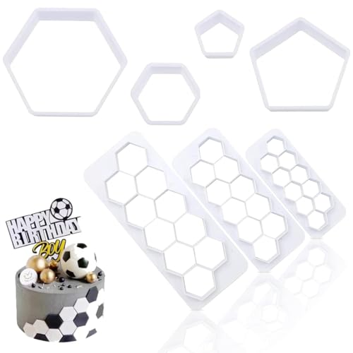 7 Stück Ausstechformen Set, FußBall Ausstecher,Sechseckiges Ausstechformen-Set,Kuchen ausstechformen,7 Größen Fußball Keksausstecher für DIY fussball Plätzchen,Dessert,Torten Dekorieren (Weiß) von Hshihaysx