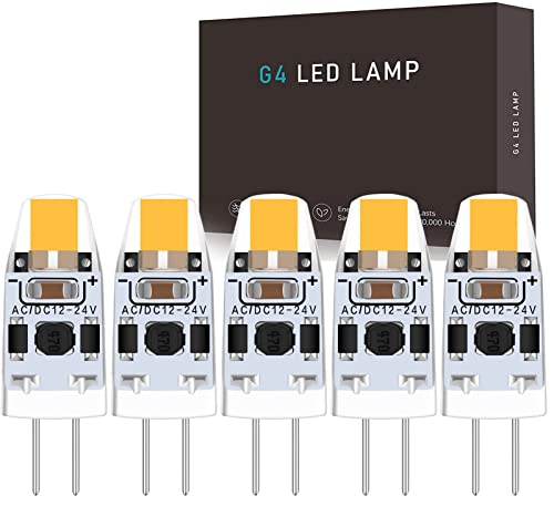 Hsientpe G4 LED Dimmbar Lampen,2W G4 LED Birnen 3000K Warmweiß, Ersatz für 20W Halogenlampen,200LM G4 LED Leuchmittel,12V-24V AC/DC,LED Stifsockellampen, Kein Flackern, 5er Set… von Hsientpe