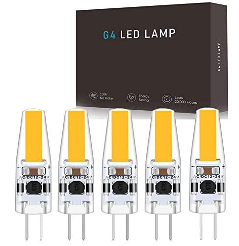 Hsientpe G4 LED Dimmbar Lampen,3W G4 LED Birnen 6000K Kaltweiß, Ersatz für 30W Halogenlampen,300LM G4 LED Leuchmittel,12V-24V AC/DC,LED Stifsockellampen, Kein Flackern, 5er Set… von Hsientpe