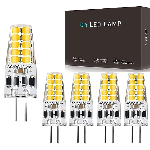 G4 LED Lampen Dimmbar, 3W G4 LED Birnen 12V, Warmweiß 3000K, Ersatz 30W Halogenlampen, 300 LM G4 LED Leuchmittel, LED Stiftsockellampe, Kein Flackern, 5er Pack von Hsientpe