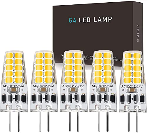 Hsientpe G4 LED Dimmbar Lampen,3W G4 LED Birnen 3000K Warmweiß 300LM,Ersatz für 30W Halogenlampen,Kein Flackern,G4 LED Leuchmittel,12V -24V AC/DC,5er Pack von Hsientpe