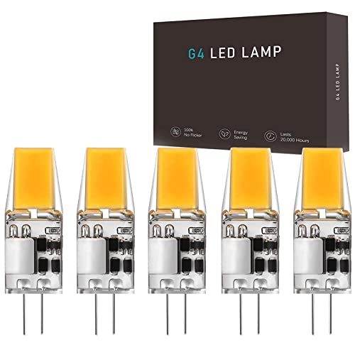 Hsientpe G4 LED Lampen,5W LED G4 Birnen 4500K Naturweiß 500lm, Ersatz für 50W Halogen Leuchtmittel,Kein Flackern,12V AC/DC, Nicht Dimmbar 360° Stiftsockellampe 5er Pack von Hsientpe