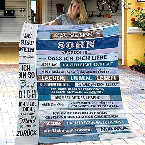 Hsientpe Kuscheldecke Flauschige Personalisierte Decke Geschenke An Meine Sohn, Mutter für Sohn Positiv Ermutigen Decke Deutsch, Super Weiche Decke Flanell, 130 * 150 cm von Hsientpe