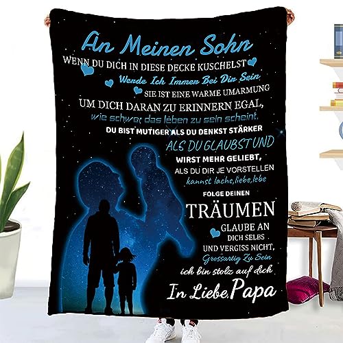 Hsientpe Personalisierte Decke Geschenk für Sohn Von Papa, Kuscheldecke Flauschige An Meinen Sohn Von Vater, Brief Decken Geschenke Für Weihnachten Geburtstag Graduierung,18 Geburtstag Junge von Hsientpe