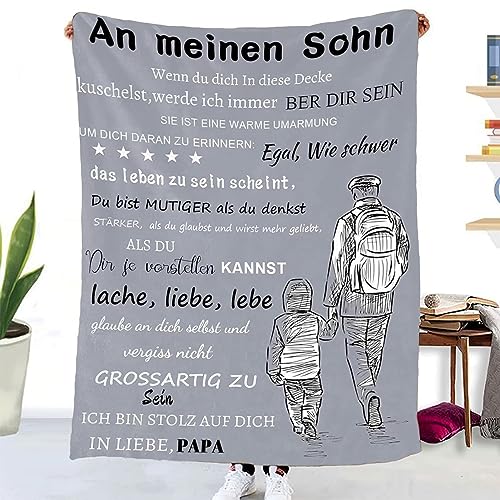 Hsientpe Personalisierte Decke Geschenk für Sohn Von Papa, Kuscheldecke Flauschige An Meinen Sohn Von Vater, Brief Decken Geschenke Für Weihnachten Geburtstag Graduierung,18 Geburtstag Junge von Hsientpe