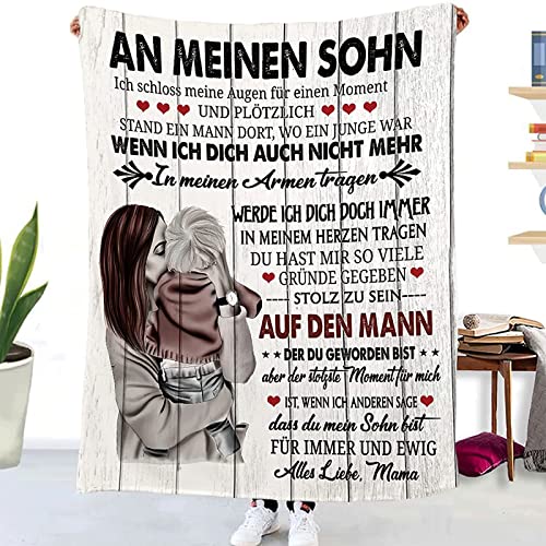 Hsientpe Kuscheldecke Flauschige Personalisierte Decke Geschenke An Meine Sohn, Mutter für Sohn Positiv Ermutigen Decke Deutsch, Super Weiche Decke Flanell, 130 * 150 cm von Hsientpe