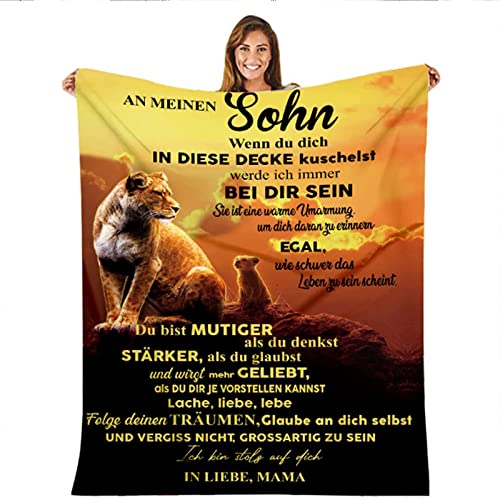 Hsientpe Kuscheldecke Flauschige Personalisierte Decke Geschenke An Meine Sohn, Mutter für Sohn Positiv Ermutigen Decke Deutsch, Super Weiche Decke Flanell, 150 * 220 cm von Hsientpe