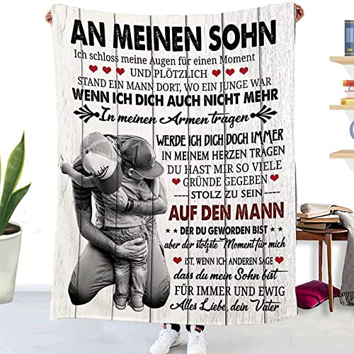 Hsientpe Kuscheldecke Flauschige Personalisierte Decke Geschenke An Meine Sohn, Vater für Sohn Positiv Ermutigen Decke Deutsch, Super Weiche Decke Flanell, 150 * 220 cm von Hsientpe