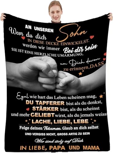 Personalisierte Decke Geschenk für Sohn Von Eltern, Kuscheldecke An unseren Sohn , Brief Decken Geschenke für den Geburtstag der Sohn zu Weihnachten Abschlussgeschenk Geschenk ,18 Geburtstag Junge von Hsientpe