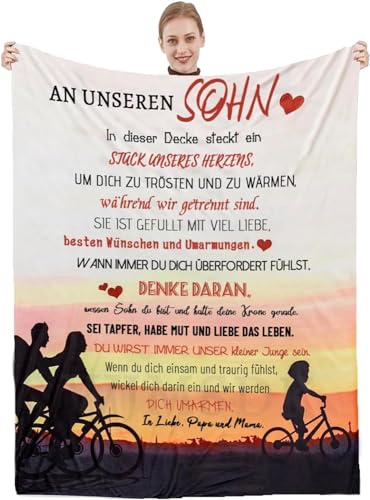 Personalisierte Decke Geschenk für Sohn Von Eltern, Kuscheldecke An unseren Sohn , Brief Decken Geschenke für den Geburtstag der Sohn zu Weihnachten Abschlussgeschenk Geschenk ,18 Geburtstag Junge von Hsientpe