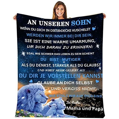 Personalisierte Decke Geschenk für Sohn Von Eltern, Kuscheldecke Flauschige An Unseren Sohn Von Mama und Papa, Brief Decken Geschenke Für Weihnachten Geburtstag Graduierung,18 Geburtstag Junge von Hsientpe