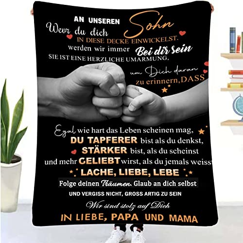 Personalisierte Decke Geschenk für Sohn Von Eltern, Kuscheldecke Flauschige An Unseren Sohn Von Mama und Papa, Brief Decken Geschenke Für Weihnachten Geburtstag Graduierung,18 Geburtstag Junge von Hsientpe