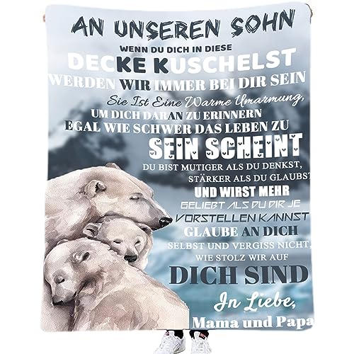 Personalisierte Decke Geschenk für Sohn Von Eltern, Kuscheldecke Flauschige An Unseren Sohn Von Mama und Papa, Brief Decken Geschenke Für Weihnachten Geburtstag Graduierung,18 Geburtstag Junge von Hsientpe