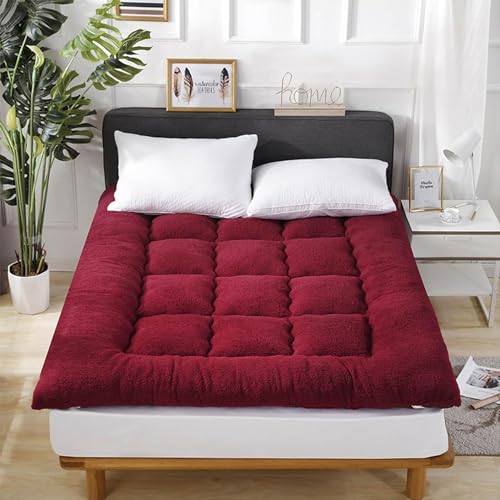 Hsivtns Futon Matratze, Futon Bodenmatte,Klappmatratze Einzel-Doppel-Futon-Bodenmatte Weiche Gesteppte Isomatte für Wohnheim Futonmatte Winter Verdicken,Rot,150x200cm/59x78 von Hsivtns