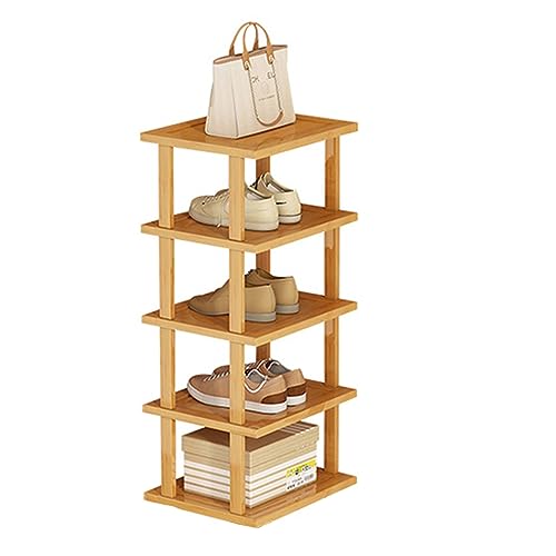 Hsivtns Schuhregal Schmal und Hoch, Schuhregal Holz Schuhständer für Eingang, Wohnzimmer, Schlafzimmer, Platzsparend Faltbares Schuhregal Schuhaufbewahrung,A5 von Hsivtns