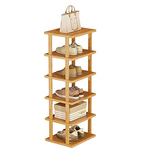 Hsivtns Schuhregal Schmal und Hoch, Schuhregal Holz Schuhständer für Eingang, Wohnzimmer, Schlafzimmer, Platzsparend Faltbares Schuhregal Schuhaufbewahrung,A6 von Hsivtns