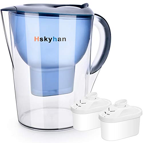 Hskyhan Alkaline Wasserfilter Krug – 3,5 Liter verbessern PH, 2 Filter im Lieferumfang enthalten, BPA-frei, 7-stufiges Filtersystem zur Reinigung, blau von Hskyhan