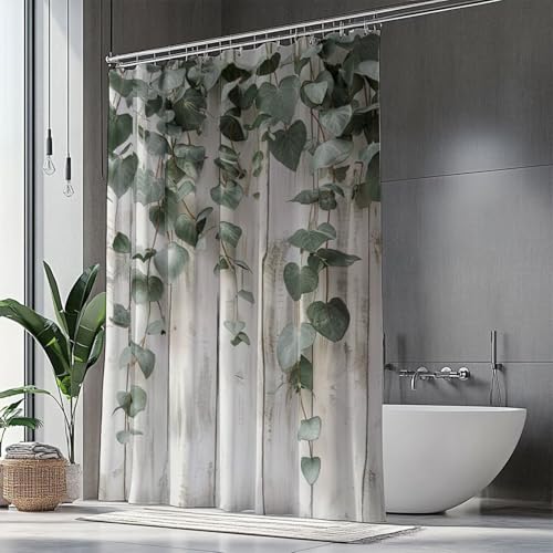 Duschvorhang 180x220 cm Blätter Duschrollo für Badewanne,Shower Curtains Grünes Blatt Duschvorhänge,Beschwerter Saum,Überlänge Wasserdicht und Trocknet Schnell,Faltbarer Duschvorhang Waschbar H1-283 von Hsqpoobd