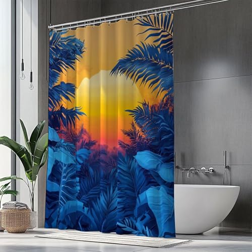 Duschvorhang Blau Duschrollo für Badewanne,160x200 Duschrollo Anlage Shower Curtains Wasserdicht,Waschbar Polyester Stoff Duschvorhänge mit Ösen und 12 Ringen für Badezimmer,Badewanne,Geschenke H1-932 von Hsqpoobd