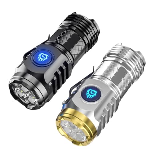 Hsthe Sea 2-teiliges dreiäugiges Monster-Mini-Taschenlampen-Set, wiederaufladbare LED-Taschenlampe mit hohem Lumen und Stiftclip, multifunktionales Stahllicht, Super-Power-Blitz für den Außenbereich von Hsthe Sea