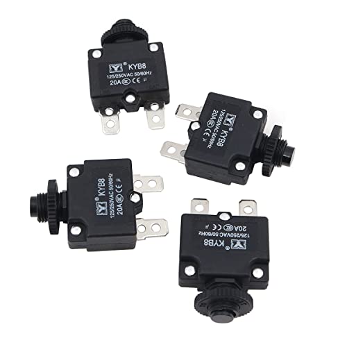 Hsthe Sea 4er-Pack thermischer Schutzschalter, 10 Ampere, thermischer Überlastschutz, 125–250 V AC, 50 V DC, 20 A, Druckknopf-Schutzschalter mit manueller Rückstellung von Hsthe Sea