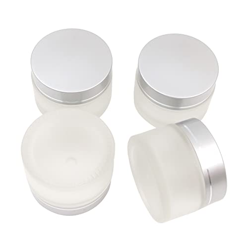 Hsthe Sea 4 Stück Packungen 50 ml / 50 g Leere Probengl?Ser Nachfüllbare Cremetiegel aus Milchglas mit silbernen Deckelbeh?ltern von Hsthe Sea