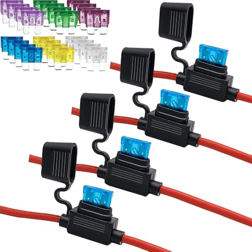 Hsthe Sea Sicherungshalter ATC/ATO 4-teiliges Set 10AWG Kabel mit Sicherungshalter mit 24 Stück Standard-Autosicherung 15A 20A 25A 30A 35A 40A Auto-Ersatzsicherung von Hsthe Sea