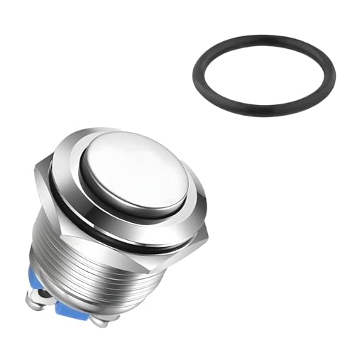 1 Stück 16 mm Runder Startknopf, Metalldruckknopfschalter Kurzzeitiger Drucktasten Drucktaster Klingeltaster Druckschalter Wasserdicht Taster Metall für Autos Zündanlagen Türklingeln von HstiaLving