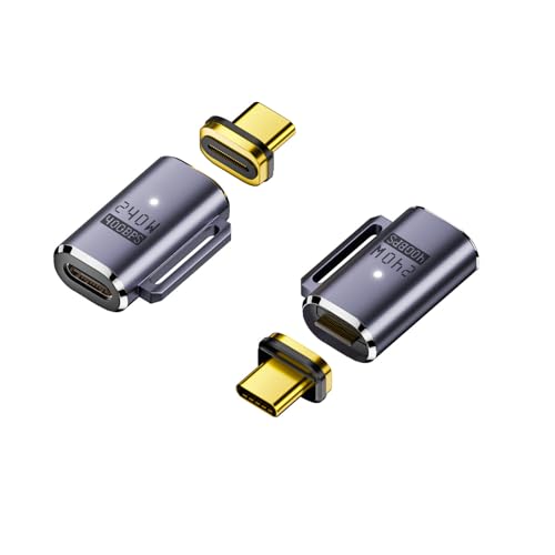 Hsupez 2 Stk USB C Magnet Adapter, PD 240W, 40Gbps Datenübertragung, 8k@60Hz Videoübertragung, 24 Pin Schnelle Ladung, Typ C Buchse auf Typ C Stecker, Kompatibel mit Thunderbolt 3/4 und USB-C-Geräten von Hsupez