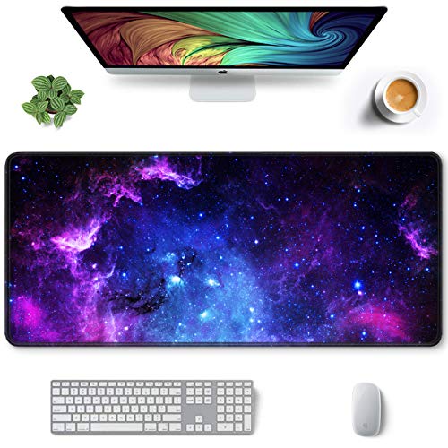 Hsurbtra Großes Mauspad, 900 x 400 mm, Gaming-Matte mit vernähtem Rand, XXL, erweitertes wasserdichtes Computertastatur-Mauspad, Laptop-Schreibtischunterlage, rutschfeste Gummibasis,Galaxis von Hsurbtra