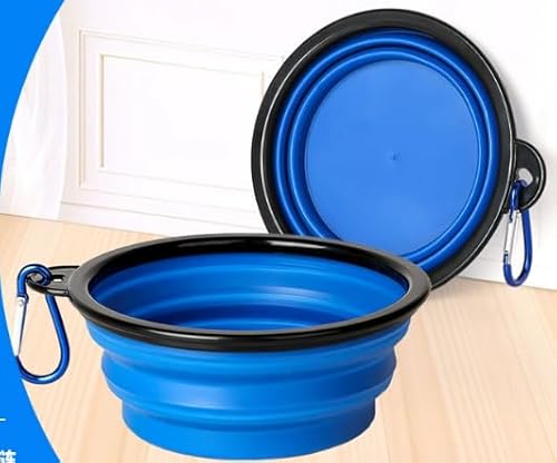 2 Stück Faltbare Haustiernäpfe - Wasserdichter Reisenapf für Hunde & Katzen (350ml) - Mit Karabinerhaken & auslaufsicherem Design - Silikon-Futtergeschirr für Camping & Reisen (Blau und Grün) von Hsyadazi