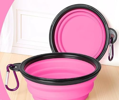 2 Stück Faltbare Haustiernäpfe - Wasserdichter Reisenapf für Hunde & Katzen (350ml) - Mit Karabinerhaken & auslaufsicherem Design - Silikon-Futtergeschirr für Camping & Reisen (Blau und Rosa) von Hsyadazi