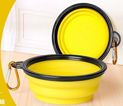 2 Stück Faltbare Haustiernäpfe - Wasserdichter Reisenapf für Hunde & Katzen (350ml) - Mit Karabinerhaken & auslaufsicherem Design - Silikon-Futtergeschirr für Camping & Reisen (Gelb und Rosa) von Hsyadazi