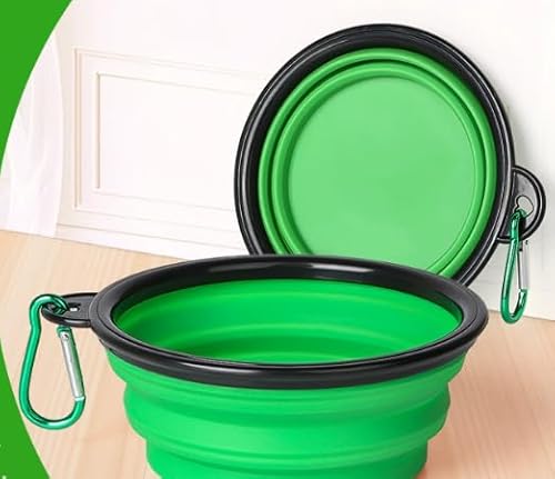 2 Stück Faltbare Haustiernäpfe - Wasserdichter Reisenapf für Hunde & Katzen (350ml) - Mit Karabinerhaken & auslaufsicherem Design - Silikon-Futtergeschirr für Camping & Reisen (Grün und Orange) von Hsyadazi