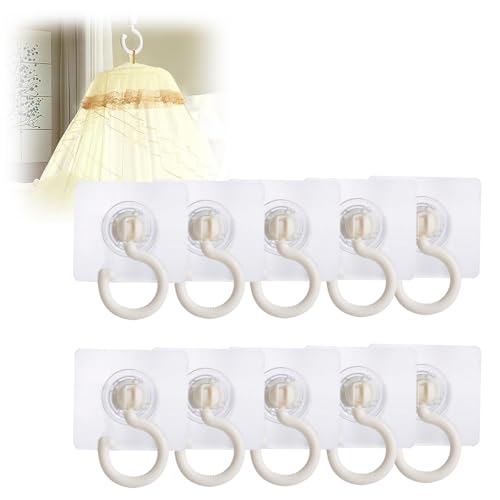 Hsyadazi 10 Stücke 360° Drehbar Deckenhaken, Klebefrei, Selbsthaftend Tragkraft 3kg Klebehaken Extra Stark für Küche Bad Flur, Weiß von Hsyadazi