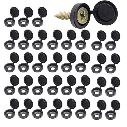 Hsyadazi 100 Stück Schraubenabdeckkappen (schwarz) - Klappbare Plastik-Abdeckkappen für Möbel, Schränke & Kleiderschrank, |Schraubenschutzkappen, Innen- & Außenbereich von Hsyadazi
