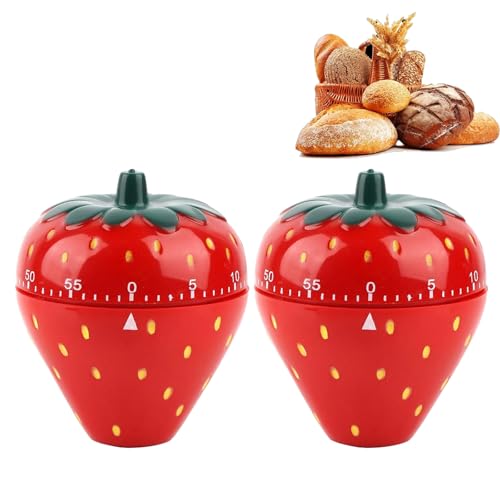 Hsyadazi 2 Stück Mechanical Kitchen Timer, Strawberry Shaped Timer 60 Minutes Manual Countdown Mechanical Time Reminder for Kitchen Alarm Home Desktop von Hsyadazi