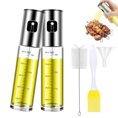 Hsyadazi 2 Stück Öl Sprühflasche, Öl sprühflasche für Heißluftfritteuse, Ölspray zum Kochen mit Skala und Trichter, Ölsprüher für Speiseöl für Salat, Grillen, Backen in der Küche von Hsyadazi