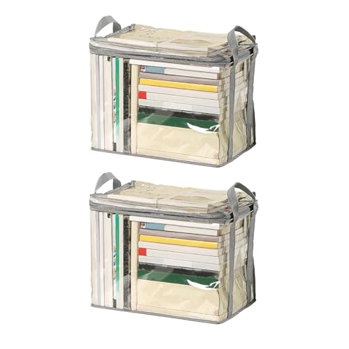 Hsyadazi 2 Stück Transparente Aufbewahrungstasche, faltbar, Mehrzweck-Organizer，32 x 24 x 25 cm – Staubdichte & wasserabweisende Dokumententasche für Bücher, Kleidung, Snacks（Grau） von Hsyadazi